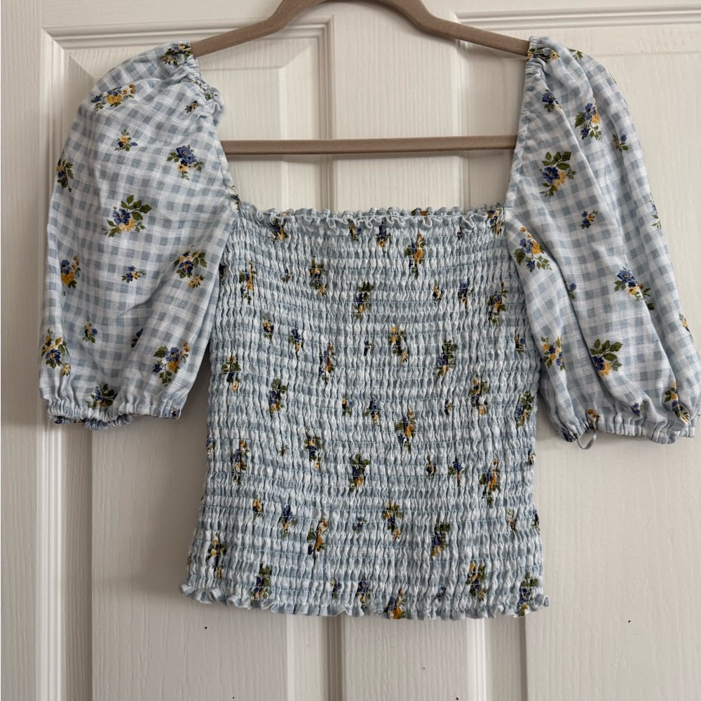 Reformation Linen Smocked Blouse